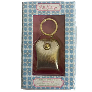 Lilly Pulitzer Wireless Earbud Case Gold AirPods 1, 2, Pro Compatible Ring Clip